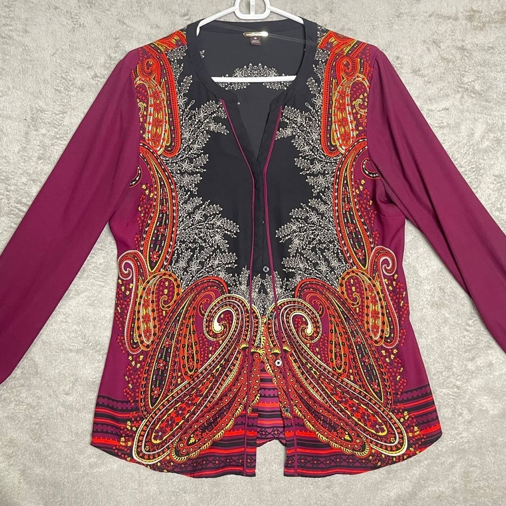 Dana Buchman Blouse Paisley‎ Multicolor Lightweight Pullover Relaxed Fit V Sz 10